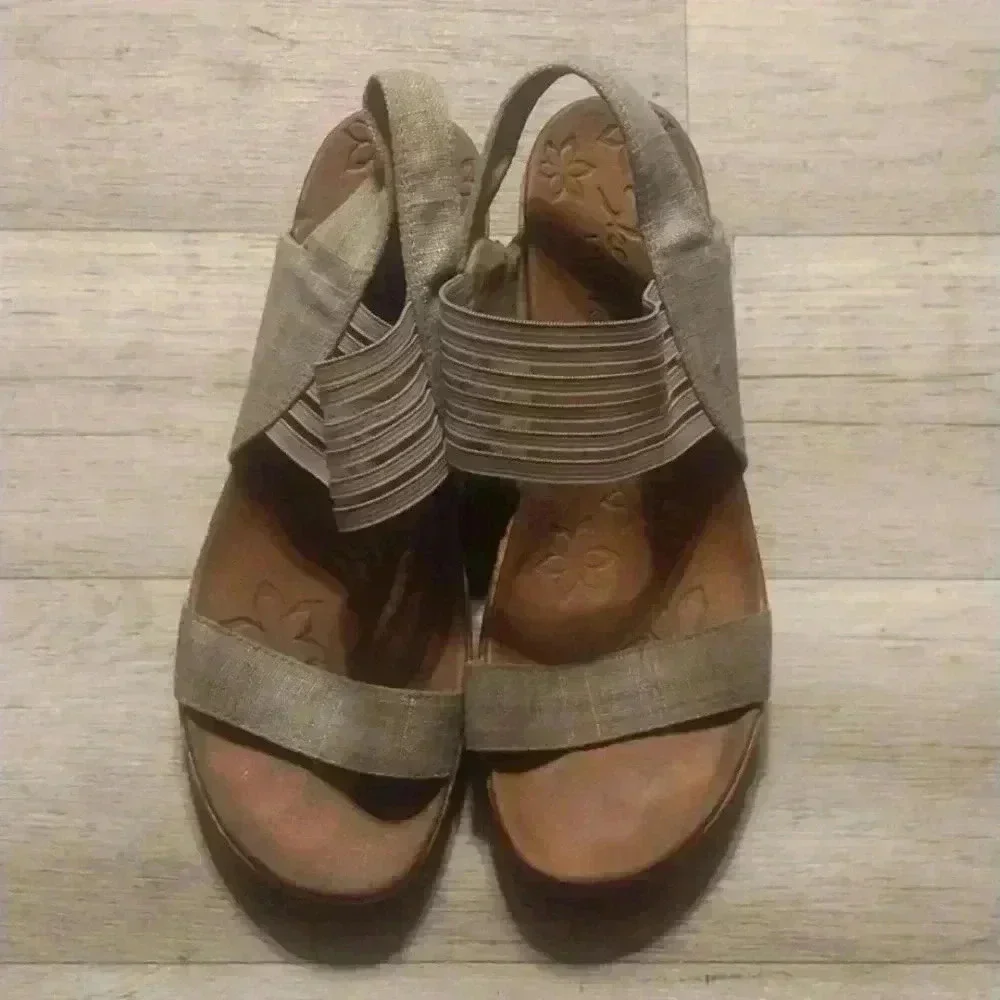 Skechers Cork Wedge Heeled Sandals Luxe Foam Strappy Comfort Platform Size 8